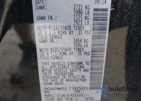 2014 Nissan Pathfinder Platinum z USA, uszkodzony, nr VIN 5N1AR2MN0EC730505